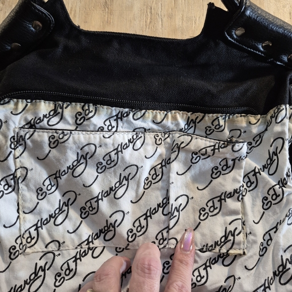 Vintage Ed Hardy Black Skull Tote/Messenger Bag - Picture 14 of 16